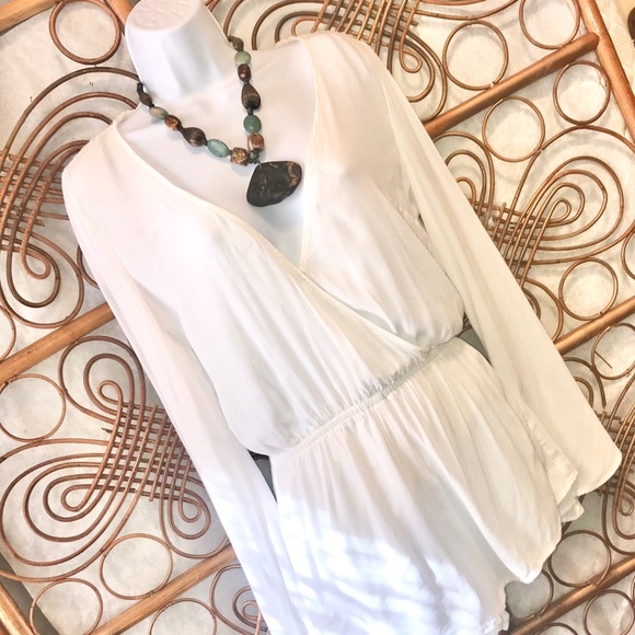 White Draped Romper w/Bell Sleeves - Picture 7 of 7